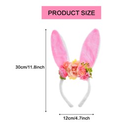 JHJEWH Easter Bunny Ears Headband,Spring Flower Head Band for Adult,Easter Headband,Rabbit Ear Hairband,Floral Rabbit Fairy Headpiece for Easter,Cosplay Costume Accessories Rabbit Ear Hair Band