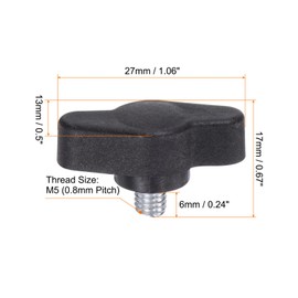 QUARKZMAN Pack of 10 Tea Wing Knobs Thumb Screws M5 x 6 mm Standard Male Thread Plastic T/Z Buttons Adjustable Handles Hand Clamp Knobs Handle Thumb Screw, Black