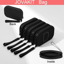 JOVAKIT Small Portable Silicone Alphabet Makeup Bag for Women, Travel Waterproof Cosmetic Bag Gifts for Women, Zipper Closure Make Up Case with Handle, Travel Storage Organizer Pouch (Black B)