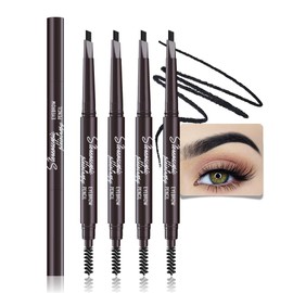 4 Pcs Ultimate Eyebrow Retractable Definer Pencils,Dual-Sided Natural Soft Textured Eyebrow Pencil, for Daily Look Eyebrow Makeup,Brow Brush,Fine Tip-Black