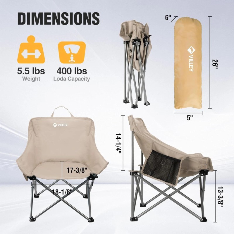 VILLEY Folding Camping Chair Beach Chair Outdoor Lawn Portable Lightweight
