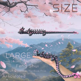 3D Printed Cherry Blossom Dragon Large Fidget，16.73 Inch 3D Big Dragon Articulated Pet for Home Office Decor Executive Desk, Silk Black