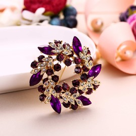 Ever Faith Flower Bouquet Brooch Purple w/Black Austrian Crystal Gold-Tone For Women A02841-60