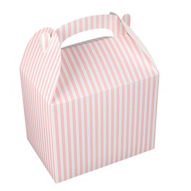 Restaurantware Bio Tek 10 x 7 x 8 Inch Gable Boxes For Party Favors, 100 Attractive Gift Boxes - Striped Design, With Built-In Handle, Pink And White Paper Barn Boxes, Disposable, For Parties