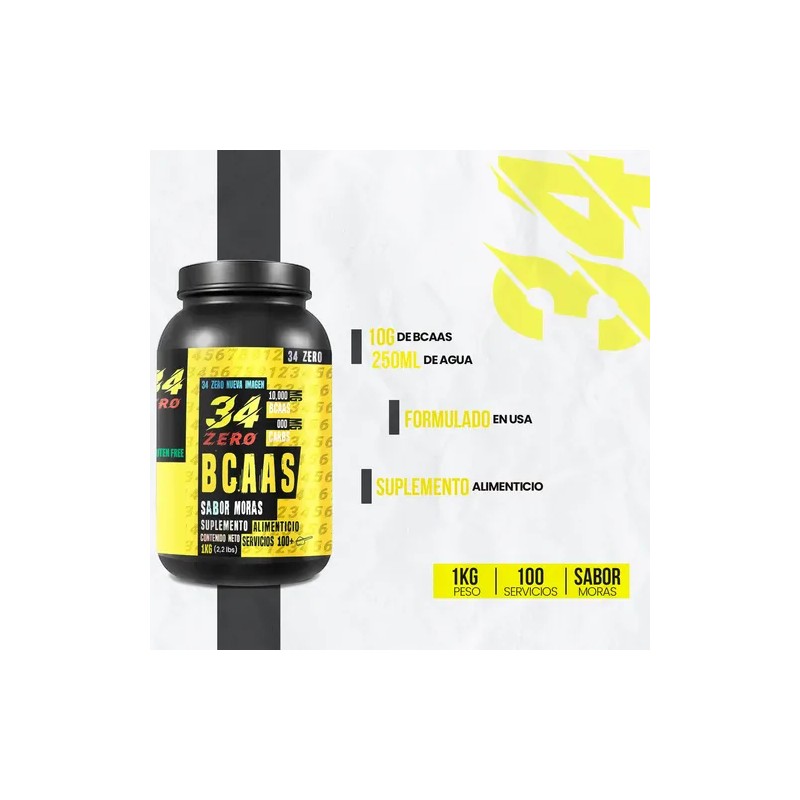 Aminoacido Bcaas 34 Zero 1kg 100 Servicios Varios Sabores