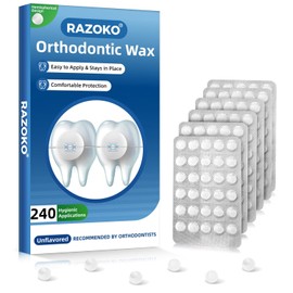 RAZOKO Cera para ortodoncia - 240 puntos de cera dental, envolturas individuales higiénicas, fuerte adhesión para brackets y alambres, sin sabor