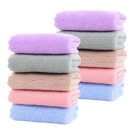 GSHLLO 10 Pcs 25 x 25cm Coral Fleece Baby Wash Cloth Soft Newborn Face Cloth Towels Infant Sensitive Skin Washcloths Absorbent Face Washing Cloths Square Facial Cleansing Cloths Makeup Remover Cloth