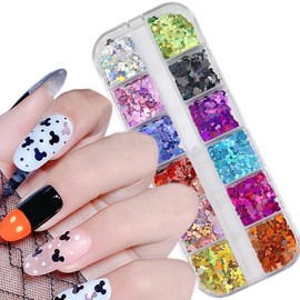 12 Colors Nail Glitter Sequins 3D Shiny Flakes Nail Art Accessories Acrylic Nails Supply Gold Glitters Nail Powder Cartoon Nail Stickers Designs for Women Girls Sparkle Decor DIY Craft Decorations