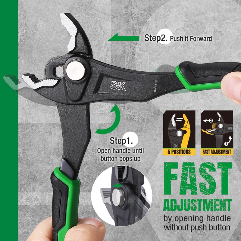 SK 8-Inch Adjustable Slip Joint Pliers, Premium CR-V Construction, SureGrip