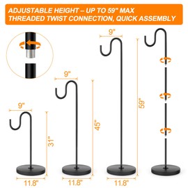 Hummingbird Feeder Stand, 59" Bird Feeder Shepherd's Hook, Hanging Wind Chime, Bird Feeder, Plant, Lantern, and Wreath, with Heavy Duty Base, Suitable for Indoors & Outdoor, Holds up to 11 lbs