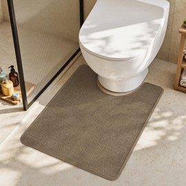 MontVoo Toilet Rugs U-Shaped, Ultra Thin Non Slip Contour Bathroom Rugs,Rubber Backing Washable Contour Bath Rugs for Toilet Mat,20''x24'',Khaki