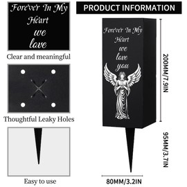 WEBEEDY Cemetery Vases Decorations for Grave with Spikes, Angel Pattern Metal Grave Vase Flower Holder Memorial Decorations for Cemetery Funeral Father's Day Happy Heavenly Birthday,1 pc (3x8 Inch)