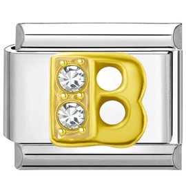 Quiges 9 mm Italian Style Charm Model Stainless Steel Alphabet Letter B for Italy Charm Bracelets, Stainless Steel, No Gemstone