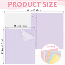 Feifeiya 48 Pack Plastic Report Covers with 3 Prongs Presentation Folders Bulk, 100 Sheet Capacity, Clear Front Report Covers for Presentation Document Paper School Office Supplies (Fresh Colors)