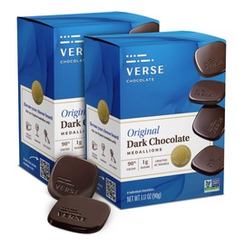 Verse 90% Dark Chocolate Squares - Only 1g Cane Sugar - Creamy Dark Cocoa - Individually Wrapped Cacao Chocolate Squares (9 Count, 2 Pack)
