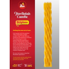 Ner Mitzvah Havdalah Candle DRIPLESS Braided Beeswax - Non-Drip - 12" Drip-Free Hand Dipped Bees Wax Braided Multi Wick Candle