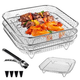 Air Fryer Rack, Pack of 3 Airfryer Accessories, 3-Layer Stackable, Air Fryer Rack, Accessories Hot Air Fryer, for Oven, Airfryer Accessories, Square, Stainless Steel Cooking Grate, Grate for Grilling