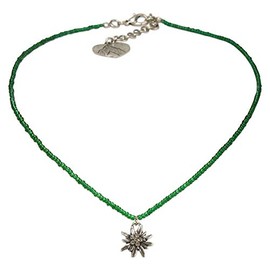 Alpenflüstern DHK258 Filigree Mini Pearl Necklace Rhinestone Edelweiss Women's Costume Jewellery with Antique Silver-Coloured Edelweiss Dirndl Necklace in Traditional Colours, 60% glass, 35% metal