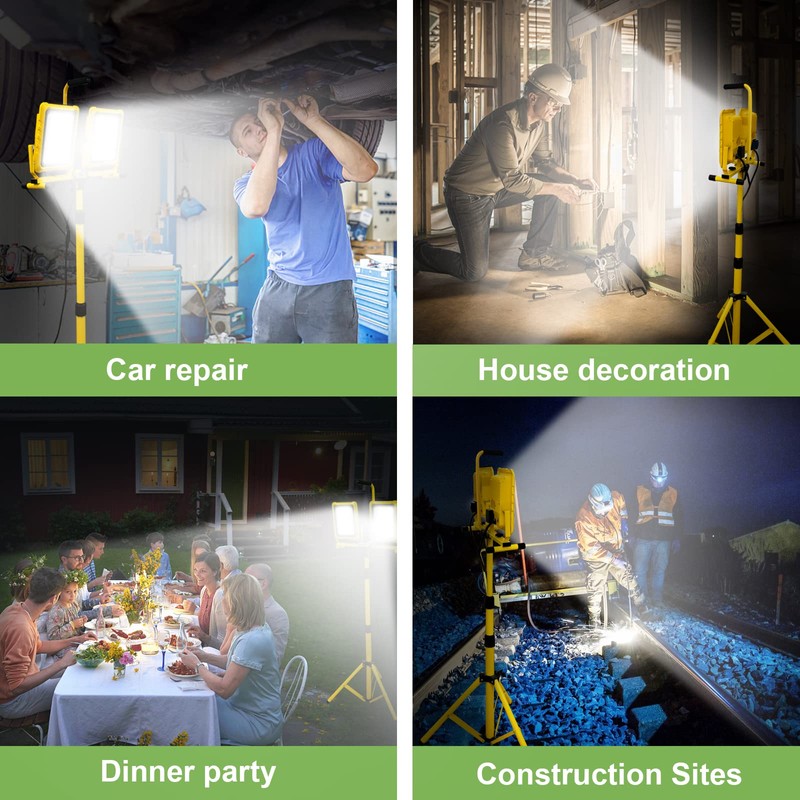 25000 Lumen Work Lights with Stand, Dual Head LED Work
