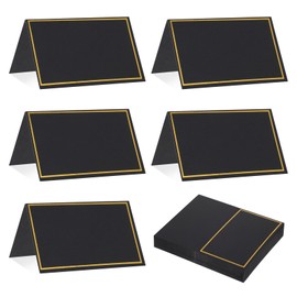 Pack of 50 Place Cards, Blank Name Badges Wedding, Place Cards with Gold Foil Edge, Name Tags, Place Cards Birthday for Wedding, Festival, Party, Christening (Black)