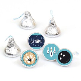 Big Dot of Happiness Strike Up the Fun - Bowling - Birthday Party or Baby Shower Round Candy Sticker Favors - Labels Fit Chocolate Candy (1 Sheet of 108)