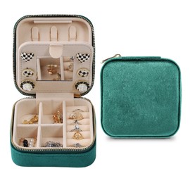 Dajasan Travel Jewellery Storage, Small Jewellery Box, Jewellery Box for Women and Girls, Velvet Jewellery Box, Jewellery Organiser for Rings, Earrings, Necklace, Bracelets (Green)