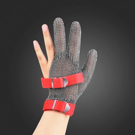 RETON-PPE 3-Finger Chainmail Protective Glove, Stainless Steel Metal Cut Resistant Gloves with Textile Strap, Kitchen Safety Work Glove (XL)