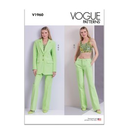 Vogue Misses’ Loose-Fitting Unlined Jacket, Knit Crpped Top and Wide-Legs Pants Sewing Pattern Packet, Design Code V1960, Sizes 8-10-12-14-16