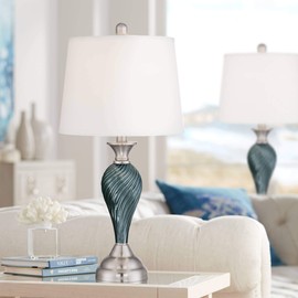 Arden Coastal Table Lamps 25" High Set of 2 Green Blue Glass Twist Column Steel Base Empire Shade Decor for Living Room Bedroom House Bedside Nightstand Home Office - Regency Hill