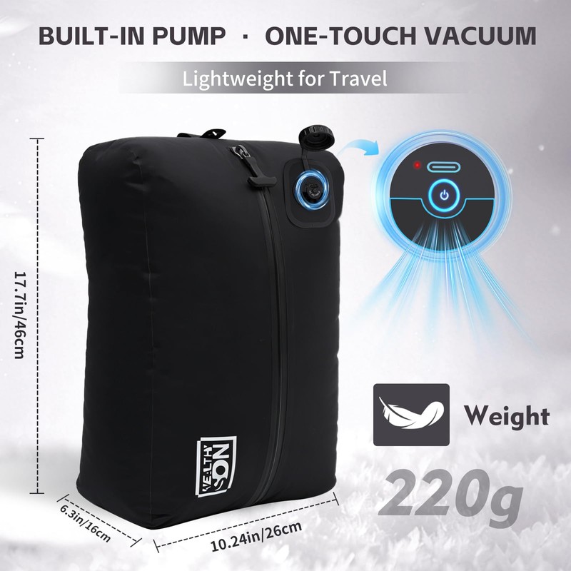 Vacuum Bags for Travel, One-Touch Vacuum Storage Bags, Waterproof Compression