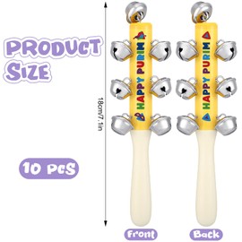 Gemscream 10 Pcs Happy Purim Wood Grangers with Bells Colorful Purim Toys Happy Purim Bags Fillers Jewish Holiday Rattle Musical Instruments for Kids Noisemakers Party Fun Gifts