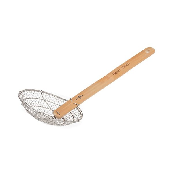 Helen's Asian Kitchen Helen Chen’s Asian Kitchen Stainless Steel Spider Natural Bamboo Handle, 5-Inch Strainer Basket, Wood