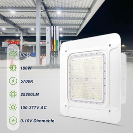 180W LED Canopy Light, 25200LM 5700K, Surface Mount Gas Station Ceiling Light, IP65 Waterproof, 100-277V DLC & UL Listed, 800W HID/HPS Equiv. for Airports and Large Warehouses/Stadium/Factory