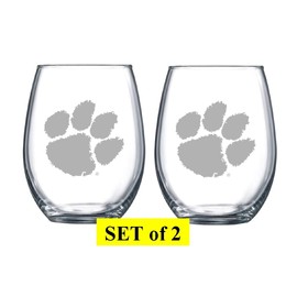 Clemson Tigers Etched Satin Frost Logo Wine or Beverage Glass Set of 2