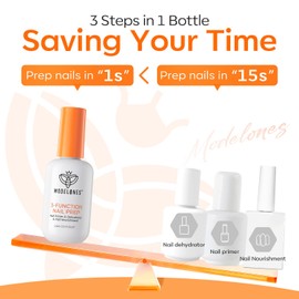 modelones Nail Dehydrator and Primer, 3-in-One HEMA-Free Nourishing Prep for Acrylic & Gel Nails, Supports Growth