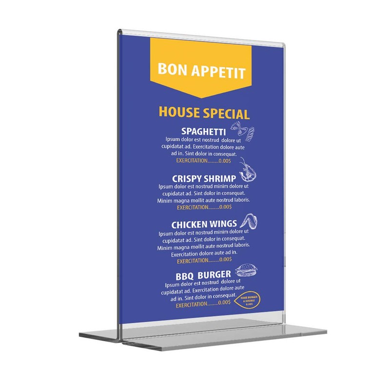 OPUS 2-Sign Holder, T-Standard, A5, Crystal Clear Acrylic, Portrait, 350054.
