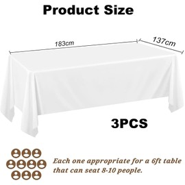 GYTFOG 3 Pcs Rectangle Tablecloth, White Table Cloth Party, 137x183 Cm Plastic White Table Cloth for Rectangle Tables, for Wedding,Restaurant,Party,Banquet