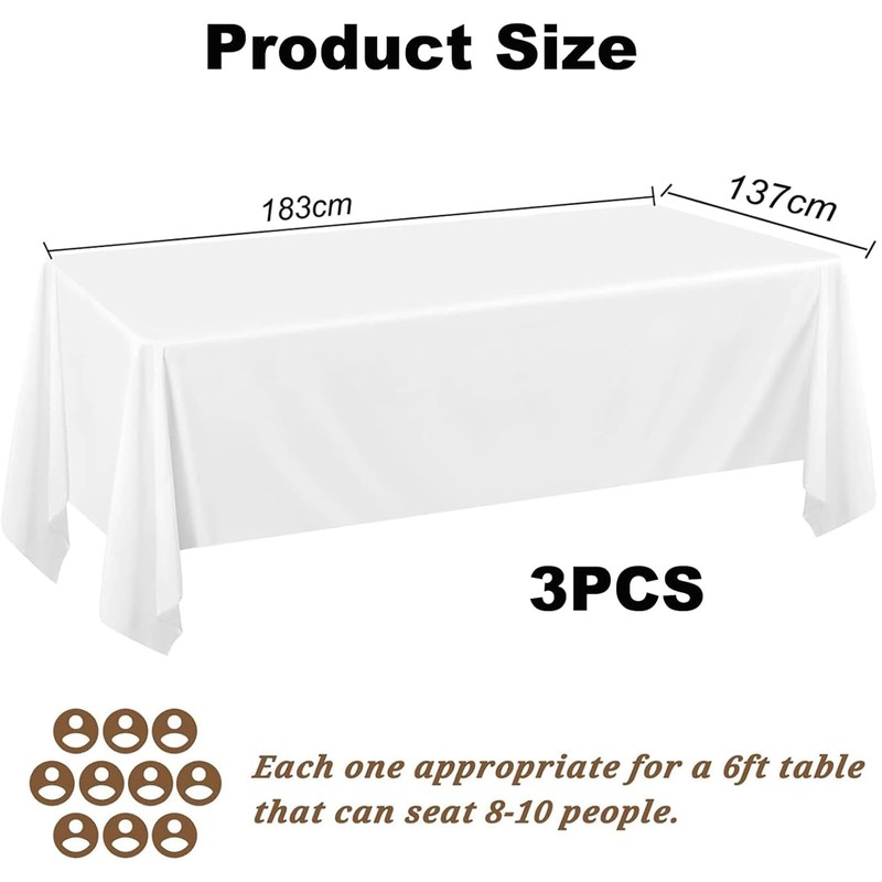 GYTFOG 3 Pcs Rectangle Tablecloth, White Table Cloth Party, 137x183