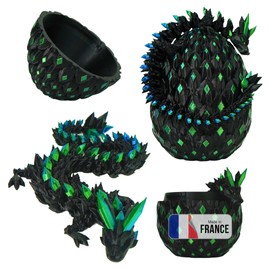 Koala Studio Articulated Dragon & 3D Printed Dragon Egg - Fantasy Universe Decoration Fidget Toy Unique Gift Idea Home Interior Decoration Bedroom Living Room Kids (Black + Blue Green)