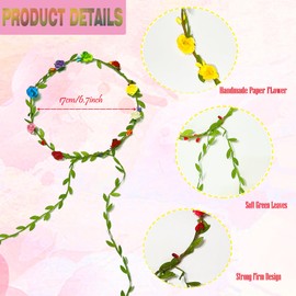 DANUDON 15 PCS Flower Crowns for Women, Multicolor Floral Headbands Garland Girls Flower Crown Kit Floral Headpiece for Wedding, Birthday, Festival Party Hair Accessories