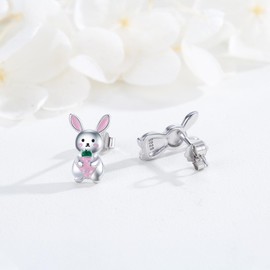 StoryEtain Rabbit Earrings 925 Sterling Silver Bunny Earrings Stud Cute Earrings Bunny Jewellery Rabbit Gifts for Women Girls