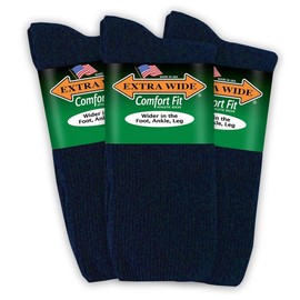 Extra Wide Athletic Crew Socks for Men (3 Pack) (12-16 (up to 6E wide), Navy)