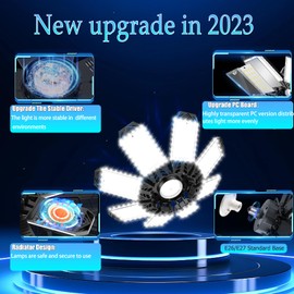 VRTOGTHE LED Garage Light - 4 Pack 260W 26000LM LED Garage Ceiling Light with 8+1 Adjustable Panels and Constant Drive, 6500K Shop Light Screw in E26 E27 Socket for Workshop, Storage Room, Warehouse