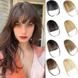 Shoobidoo Clip in Bangs Human Hair 100% clip in hair extensions real human hair Dark Brown Air bangs hair clip human hair Hairpieces for Women Curved Bangs for Daily Wear