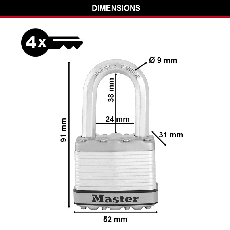 MASTER LOCK Heavy Duty Padlock, Security level 9/10, Outdoor, Keyed,