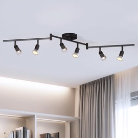 LVWIT 6-Light LED Ceiling Track Lighting Fixtures, Flexibly Rotatable Light Heads, Modern Ceiling Spot Lights for Kitchen, Living Room, Bedroom, Black(GU10 Socket, Bulbs Not Included)