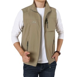 Gihuo Men's Fishing Vest Utility Vest Casual Outdoor Quick Dry Safari Travel Golf Vest Work Vest (Khaki 02, Large)