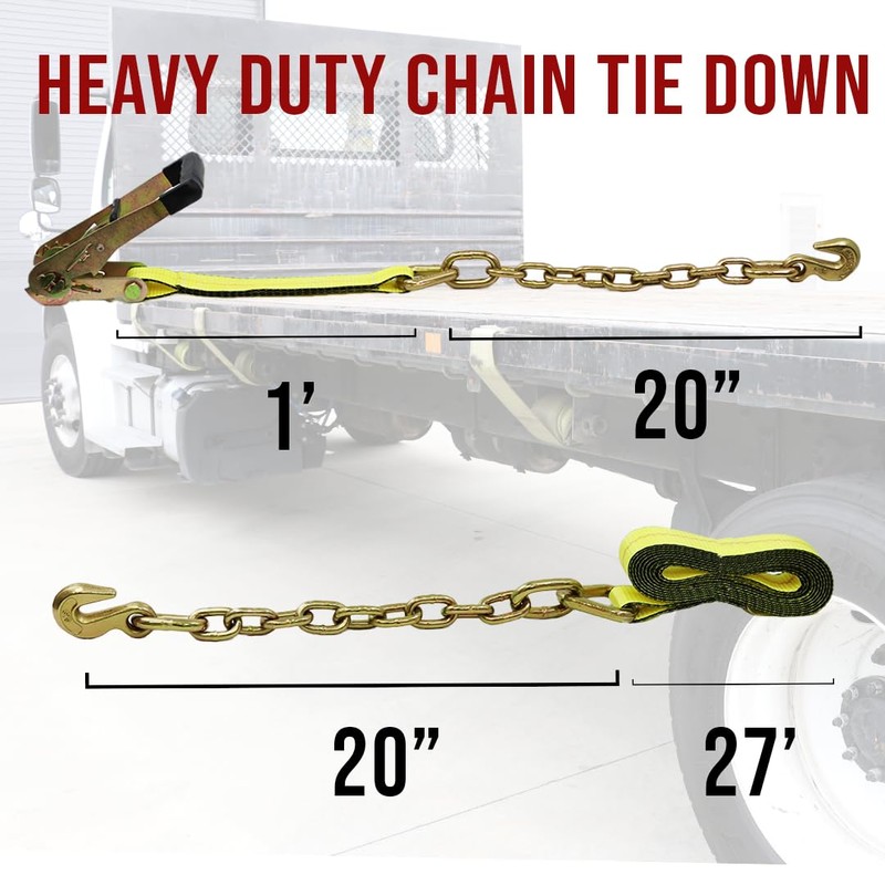 BoxerTool Pack 4-2”x 27’ Chain Ratchet Strap 3/8" Heavy Duty