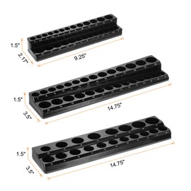 HARFINGTON 3pcs Magnetic Socket Organizer 1/4" 3/8" 1/2" Drive Metric Socket Holder Tray Socket Storage Rack Holds 75 Standard and Deep Size Sockets, Black