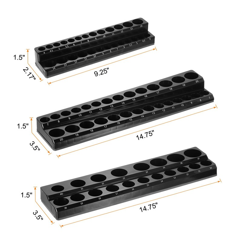 HARFINGTON 3pcs Magnetic Socket Organizer 1/4" 3/8" 1/2" Drive Metric